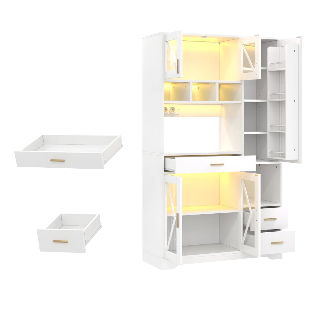 Credenza buffet con LED controllabile da APP; prese USB e AC; 105x40x185 cm; bianco