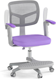 Sedia da Scrivania Bambini Girevole, Altezza Regolabile, Sedia da Studio per Ragazzi con Braccioli a Ribalta e Poggiapiedi, Poltrocina in Rete per Bambini 3-15 Anni, Portata 150 kg (Viola)