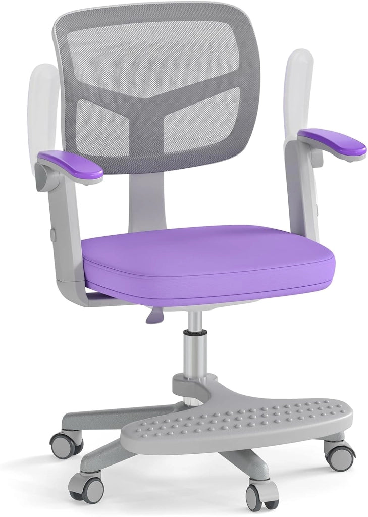 Sedia da Scrivania Bambini Girevole, Altezza Regolabile, Sedia da Studio per Ragazzi con Braccioli a Ribalta e Poggiapiedi, Poltrocina in Rete per Bambini 3-15 Anni, Portata 150 kg (Viola)
