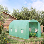 Serra a tunnel con finestre a rete, 395x195x190 cm, struttura in acciaio e telo trasparente verde