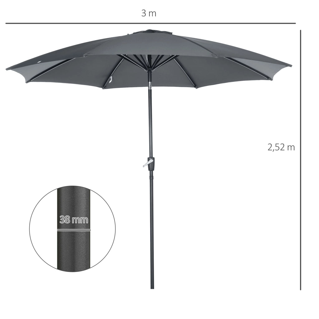 Ombrellone da Giardino con Manovella e Tetto Inclinabile ¨C zephmum ¨C ?300x252 cm Grigio