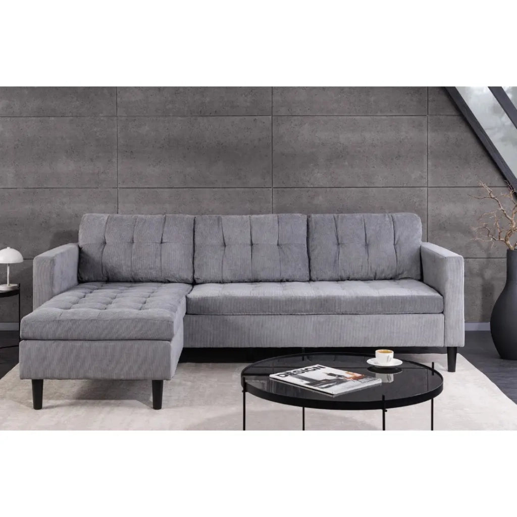 Divano ad angolo CITY grigio chiaro reversibile – Divano contemporaneo in tessuto a costine