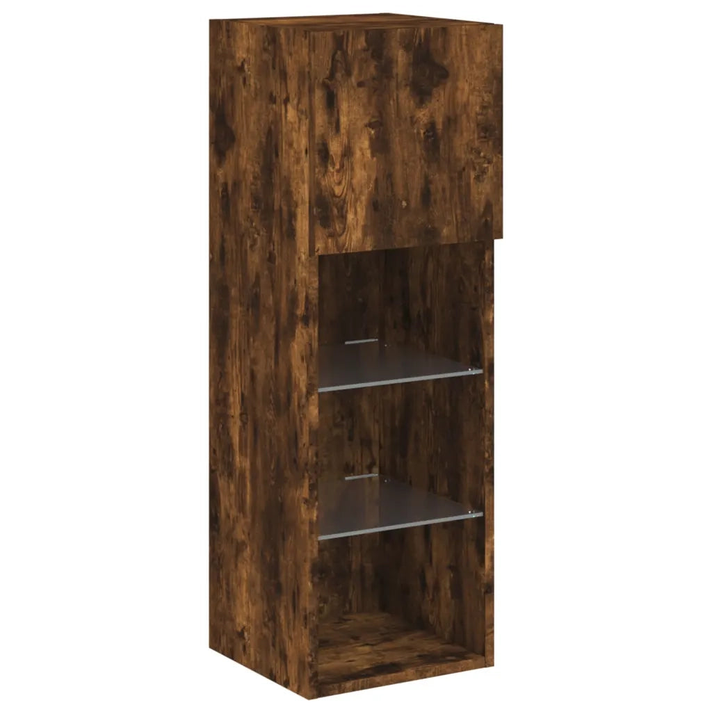 vidaXL Mobili TV a Muro 4pz con Luci LED Rovere Fumo