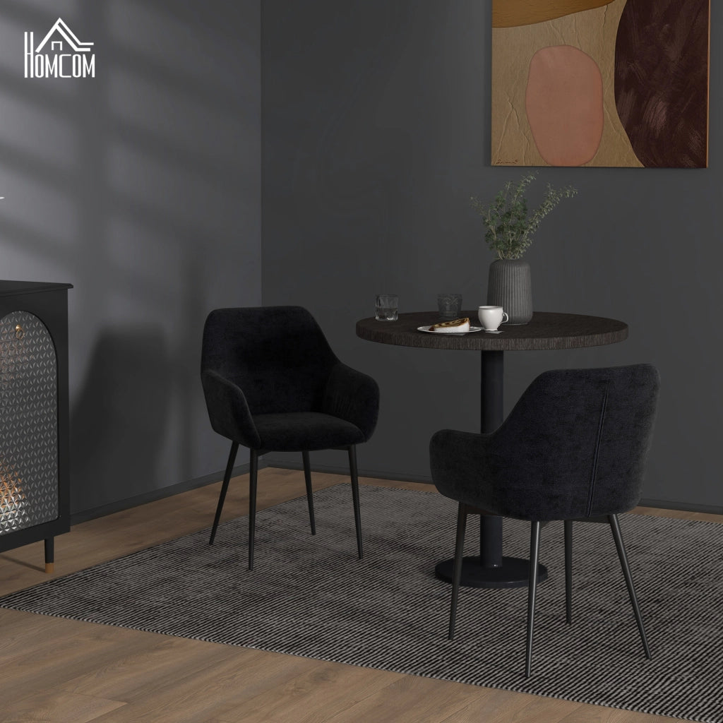 Set 2 Sedie da Pranzo Moderne con Braccioli ¨C Zephmum ¨C Imbottite in Tessuto Nero, Struttura in Metallo, 54x57x80cm