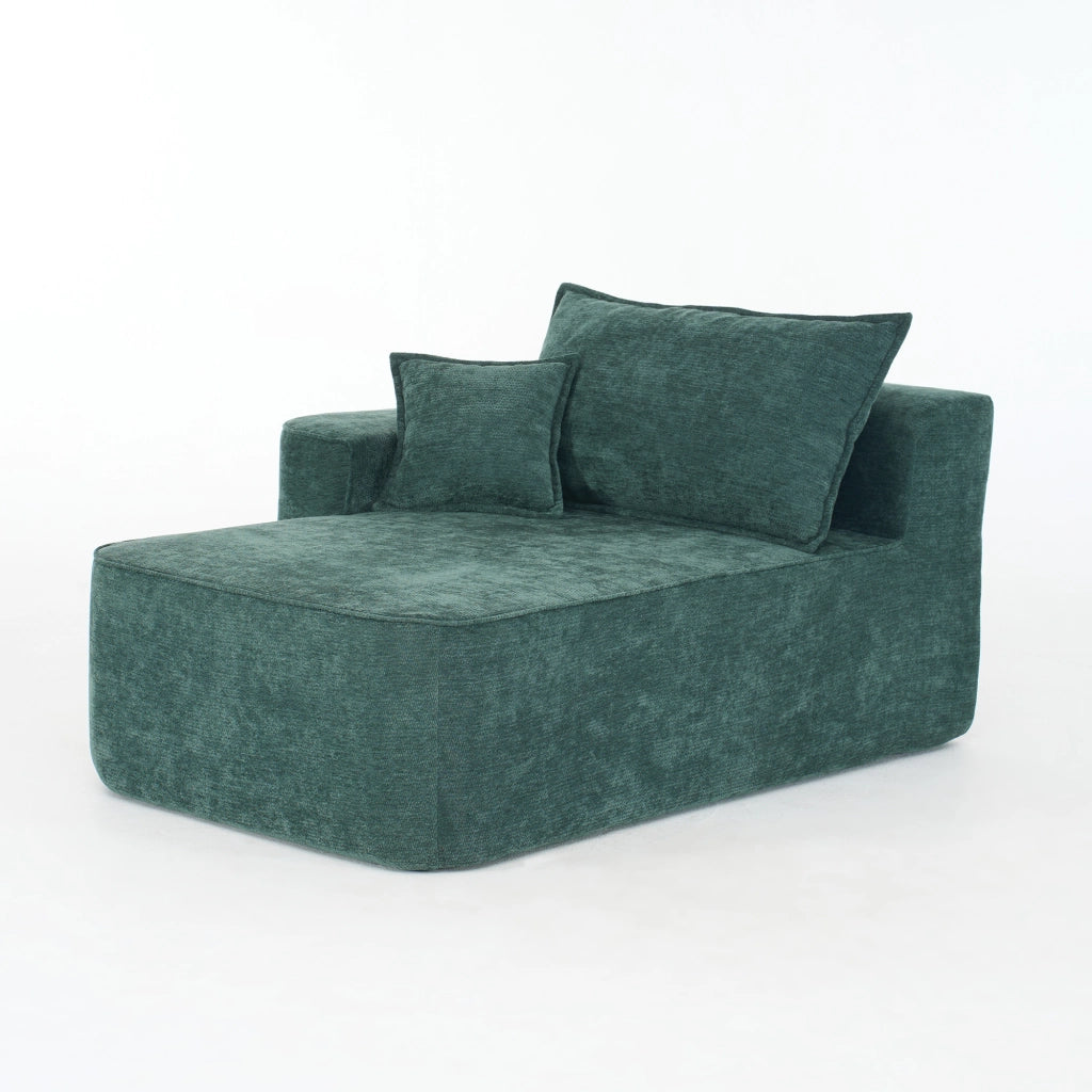 Chaise Longue Relax con Cuscino e Tasche Laterali; Comfort Morbido; Senza Montaggio; in Ciniglia Verde