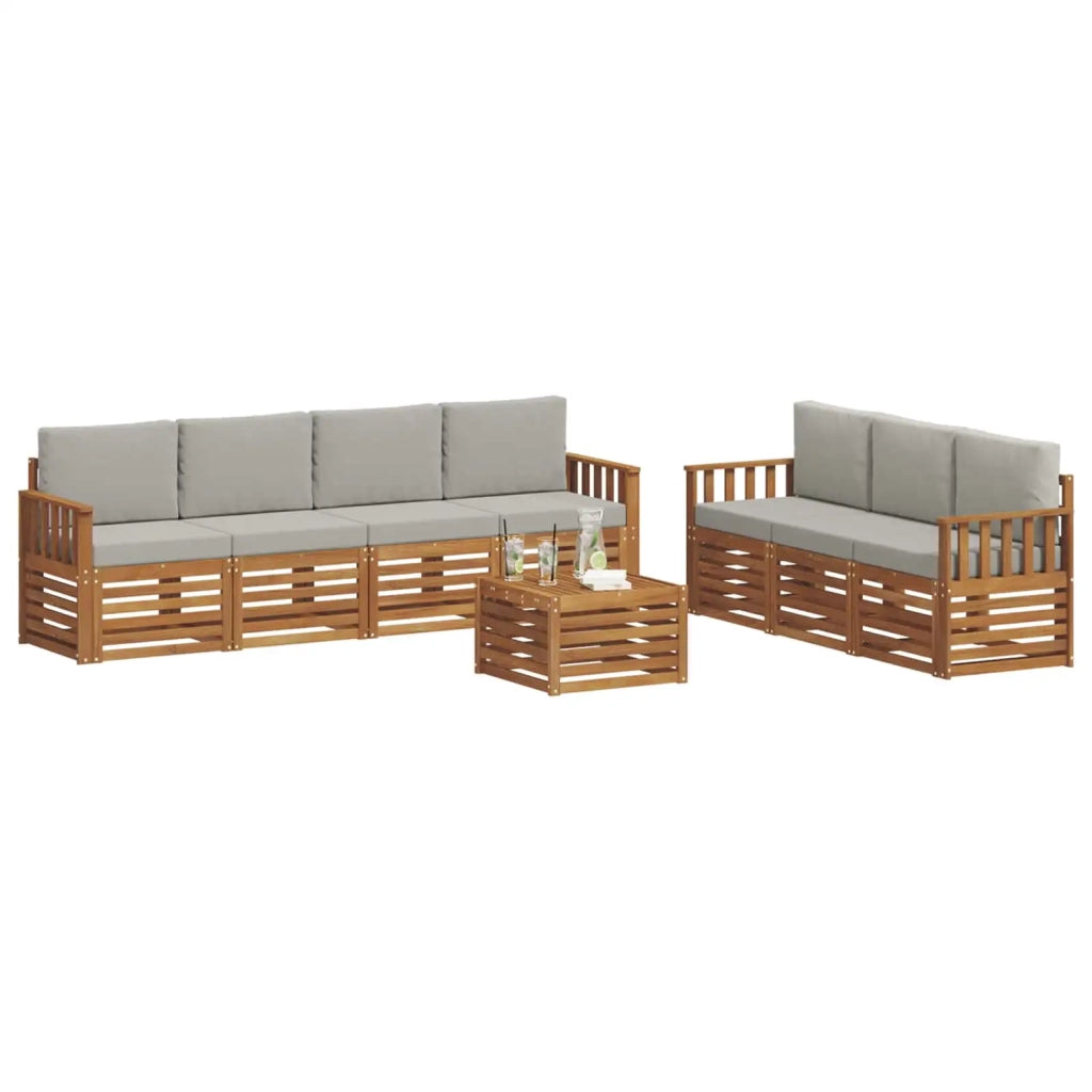 Set divani con cuscino 8 pcs Grigio Naturale e Chiaro