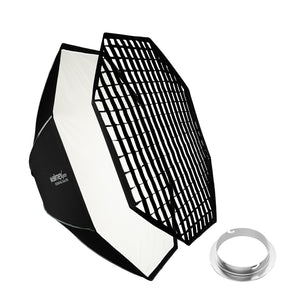 Essential Softbox Octagon 150cm + adattatore softbox per Elinchrom (diametro esterno: 15,2 cm), ruotabile a 360°, facile da montare, con griglia