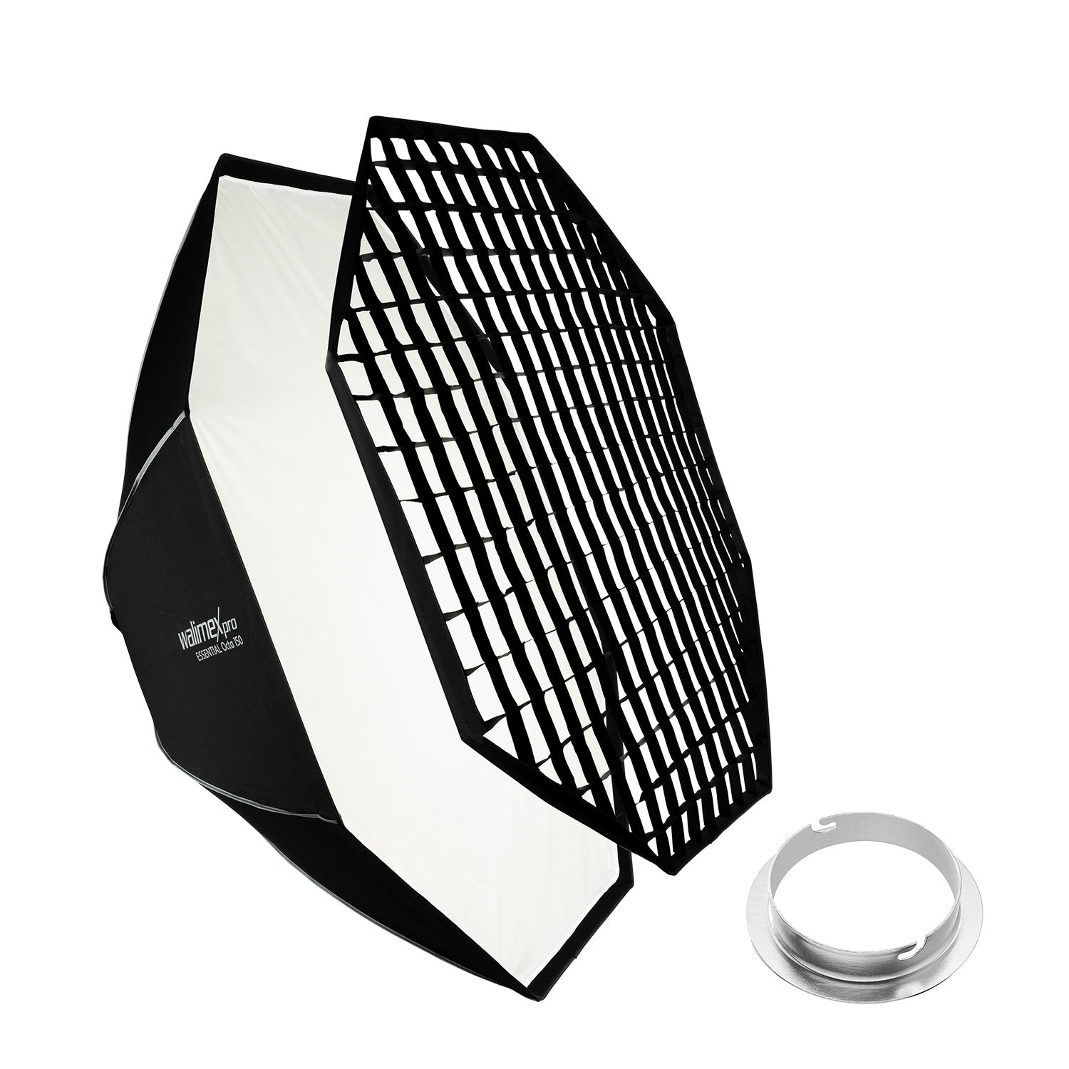Essential Softbox Octagon 150cm + adattatore softbox per Elinchrom (diametro esterno: 15,2 cm), ruotabile a 360°, facile da montare, con griglia