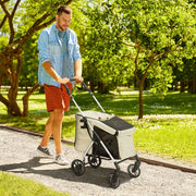 Carrello pieghevole in alluminio per cani e gatti fino a 10 kg con finestre a rete, ruote e freno, khaki