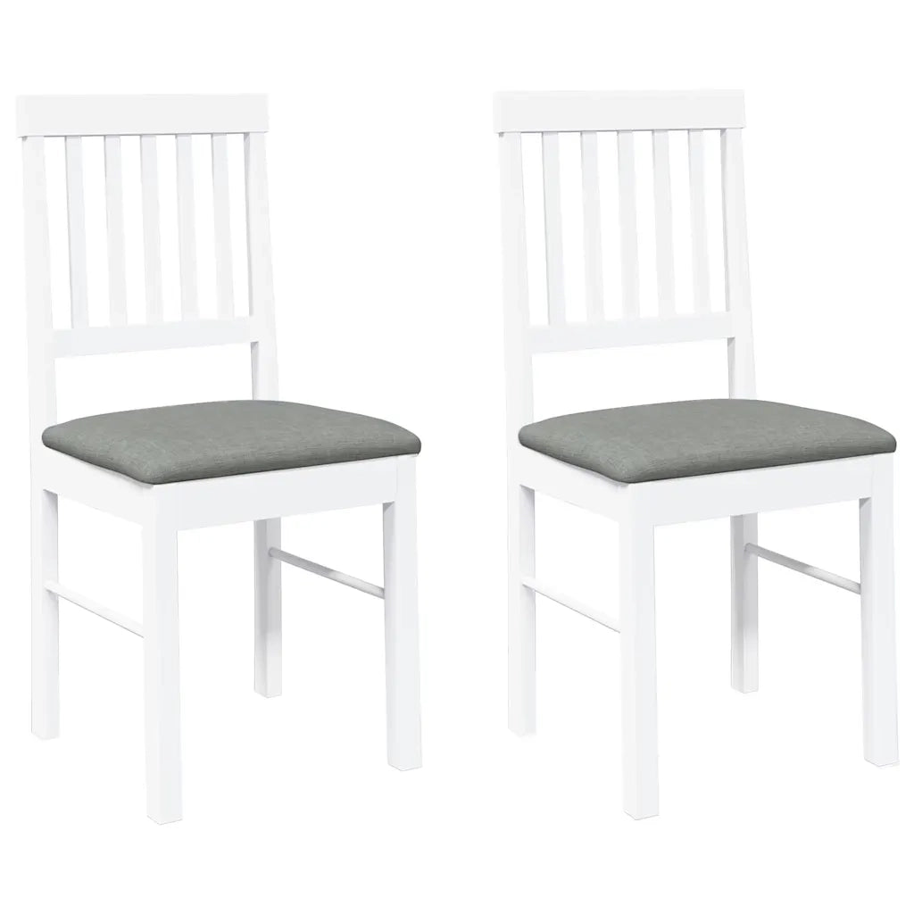 Sedie da Pranzo con Cuscini 2 pz Bianco Legno Massello di Hevea