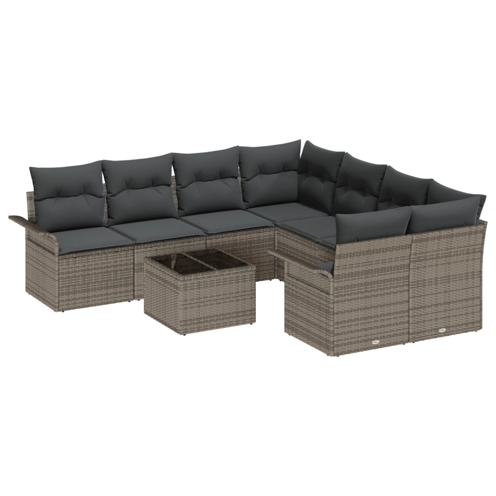 Set divani giardino da 9 pezzi con cuscini grigi in polyrattan