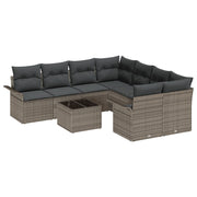 Set divani giardino da 9 pezzi con cuscini grigi in polyrattan
