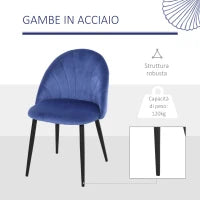 Set di 2 Sedie Sala da Pranzo, Sedie Cucina Moderne con Schienale a Conchiglia e Gambe in Metallo, Sedia in Velluto con Imbottita per Cucina, Camera da Letto, Ufficio e Soggiorno, Blu