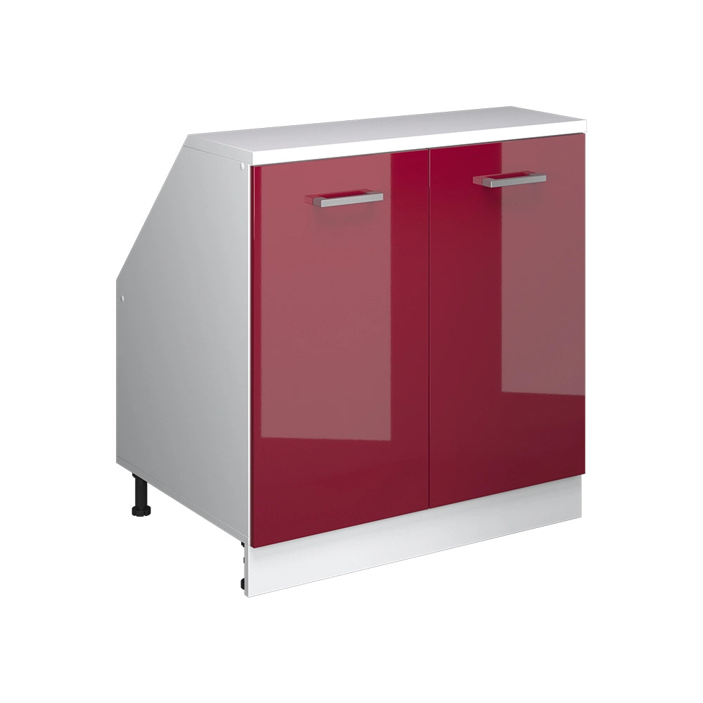 Mobile cucina sottotetto R-Line Rosso lucido/Bianco 80 cm con 2 porte, carcassa 60 cm profondità Vicco