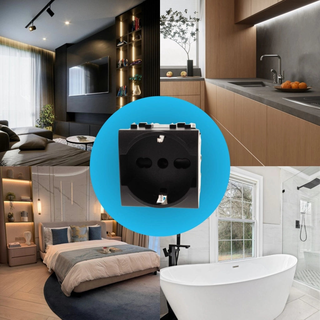 Presa Schuko Universale 2P+T 10/16A 220V MBL Nero 2M Compatibile Bticino Living International BLN2102