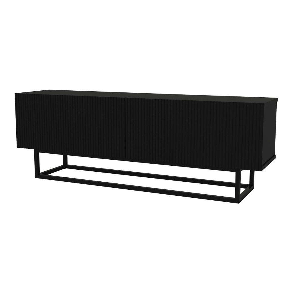 Mobile Porta TV Verpsboga a 2 Ante Decorative e Telaio in Metallo 135x32x47 cm - Nero [en.casa]