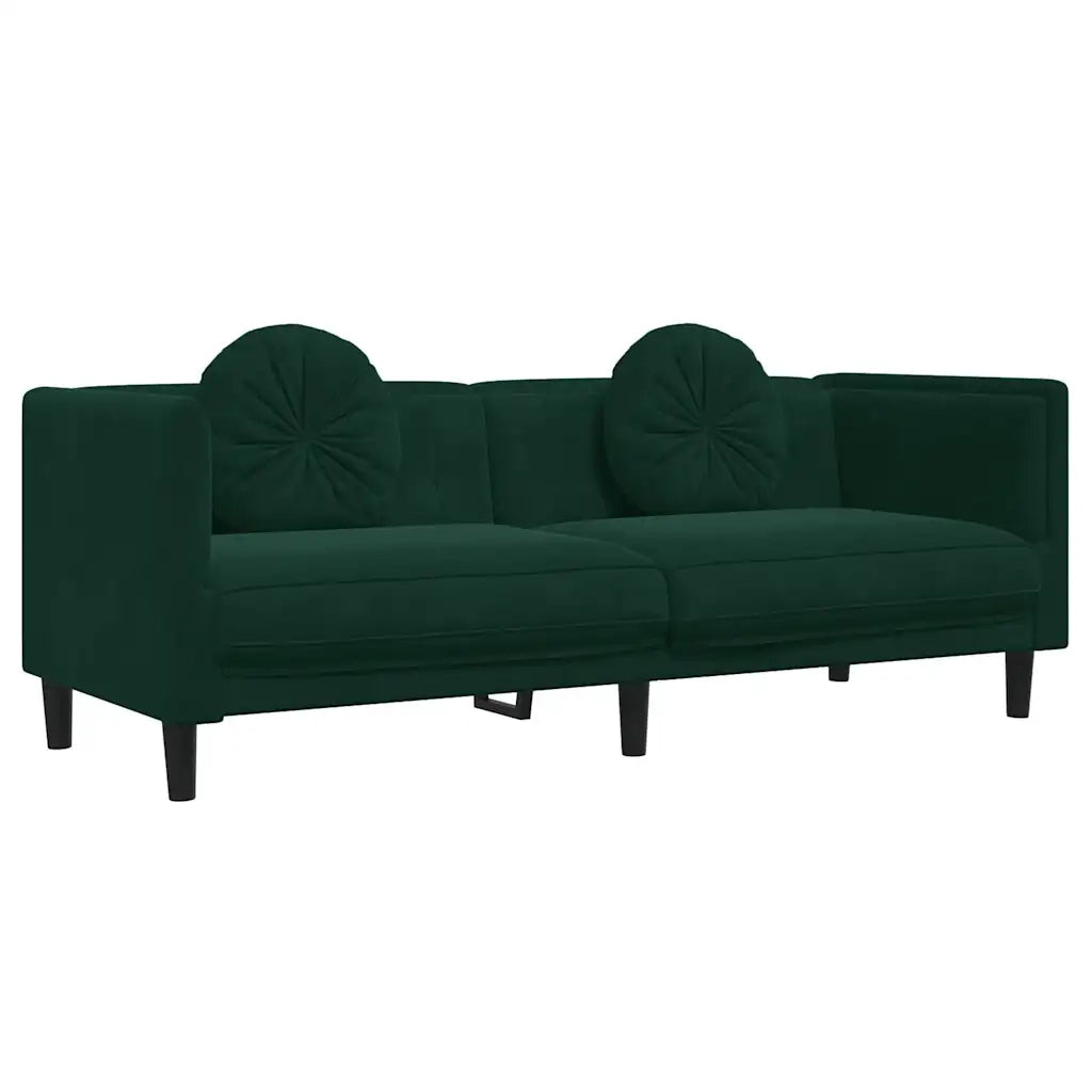 Divano a 3 Posti con Cuscini Verde Scuro in Velluto 372644