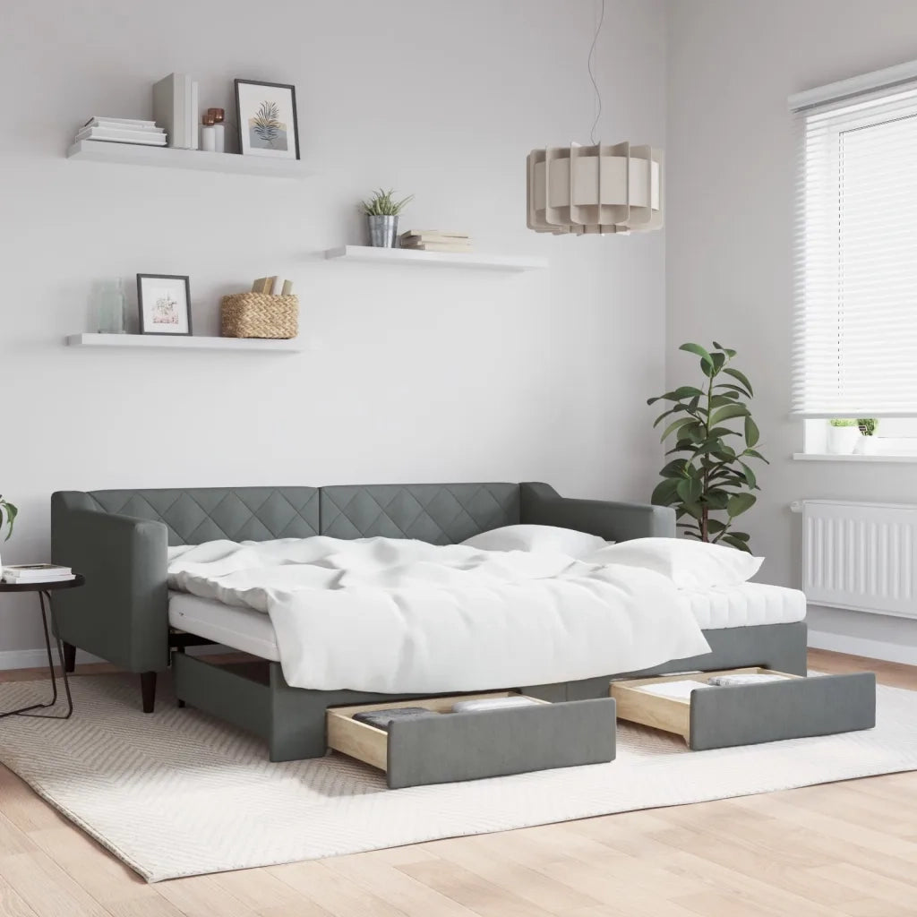 Divano Letto Estraibile Cassetti Grigio Scuro 90x190cm Tessuto