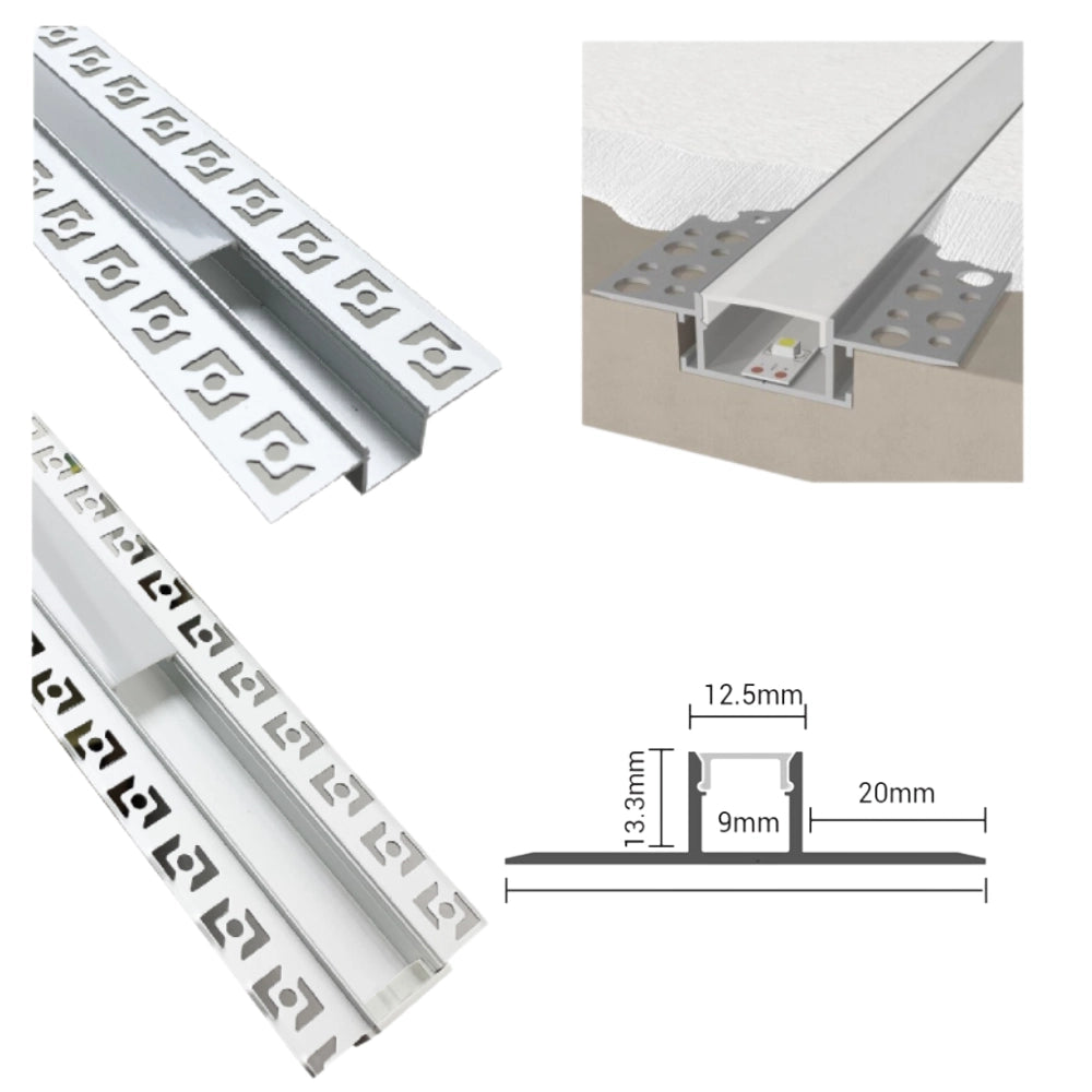 Profilo in alluminio per striscia led grigio lunghezza 2 metri