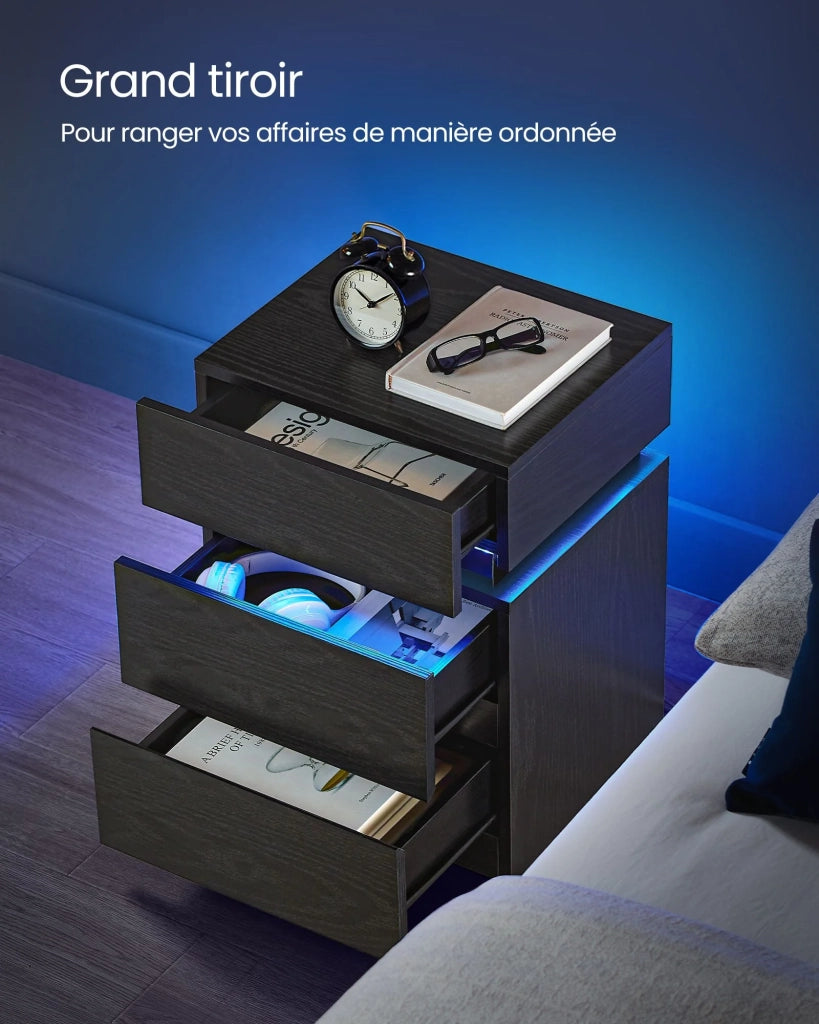 Comodino con striscia LED multicolore regolabile 3 cassetti tavolino in stile moderno 335 x 40 x 55 cm nero 12_0007598