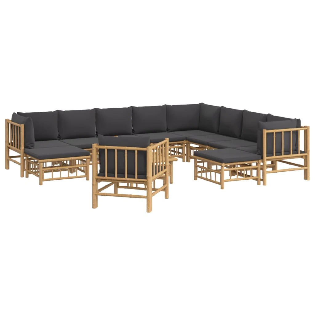 Mobili da giardino mobili da esterno Set di mobili da 12 pezzi con cuscini in bambù grigio scuro 02_0015587