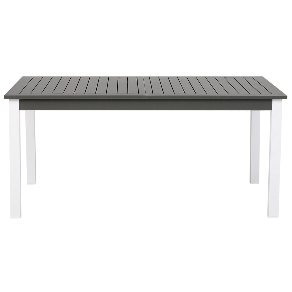 Set da pranzo da giardino in 7 pezzi Tavolo allungabile in alluminio bianco e 6 sedie con cuscini grigi