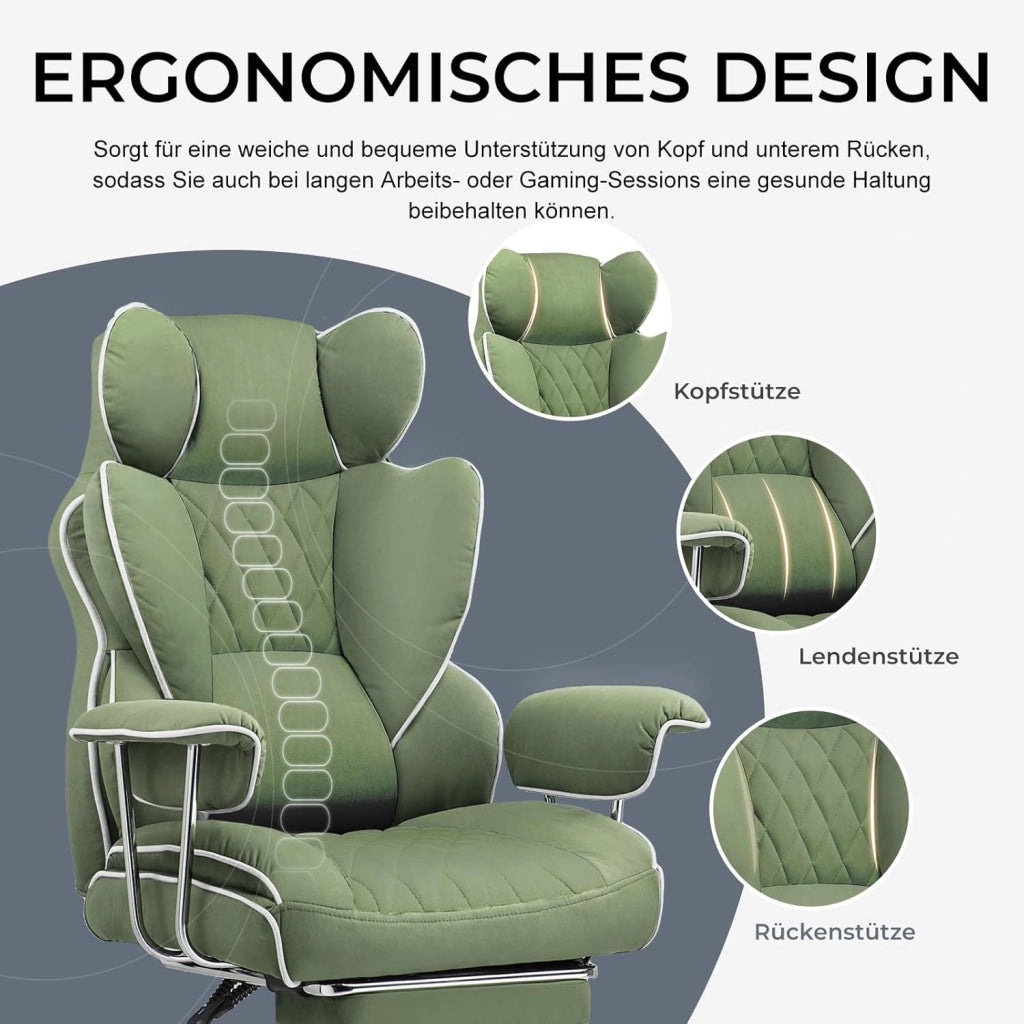 Sedia da gioco, sedia da ufficio con supporto lombare a molla tascabile, ergonomica e confortevole, ampia poltrona da ufficio con braccioli morbidi e poggiapiedi fissati verso l'esterno