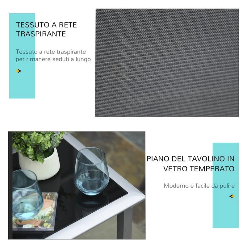 SET 2 SDRAIO DA GIARDINO E TAVOLINO IN VETRO DI COLORE NERO