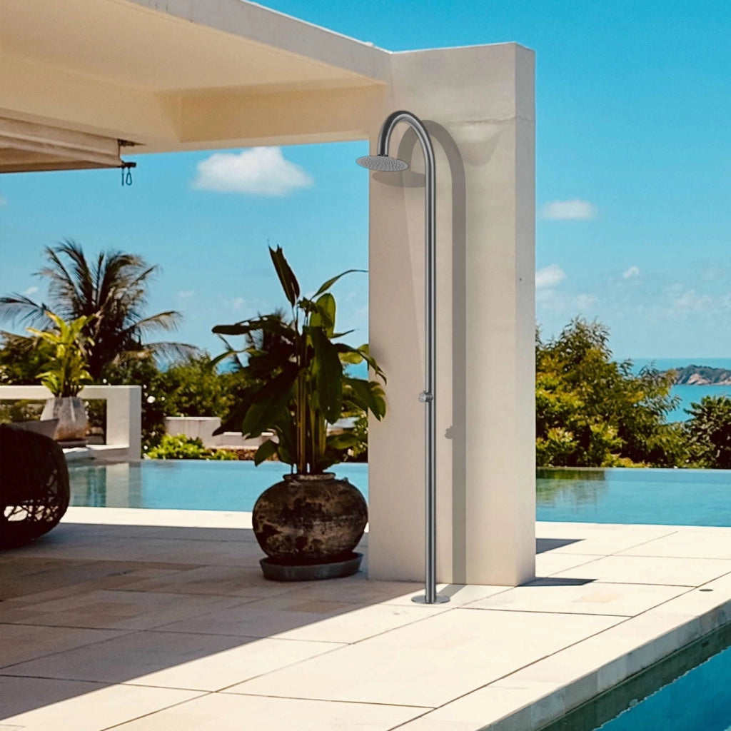 SINED Doccia Inox Satinato Solo Acqua Fredda per Piscine e Spiagge Struttura in Acciaio Inox AISI 316L Resistente agli Agenti Atmosferici e Salsedine Modello Palau