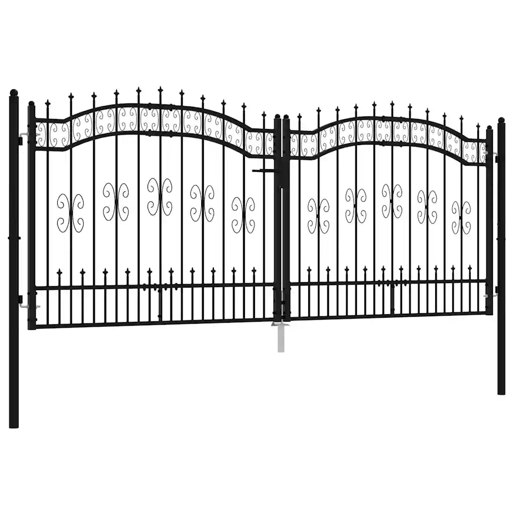 Cancello per recinzione Kampen con punta a lancia Nero 302x125 cm in acciaio 151096