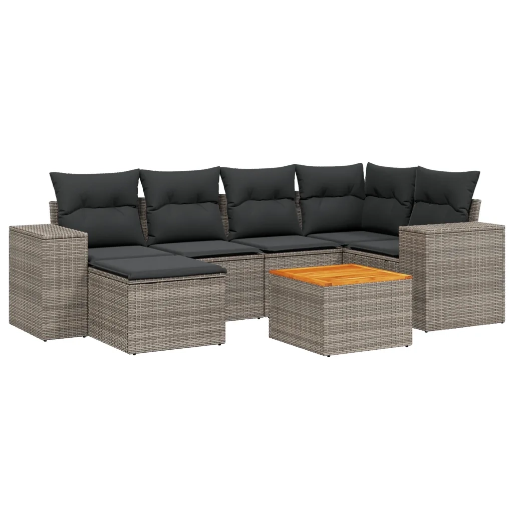 Set Divani da Giardino 7 pz con Cuscini Grigio in Polyrattan 3225549