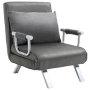 Poltrona Letto Singolo 3 in 1 con Schienale Reclinabile su 5 Livelli e Cuscino, Divano Letto Singolo Pieghevole per Soggiorno e Salotto in Pelle Scamosciata e Metallo, 65x69x80 cm, Grigio