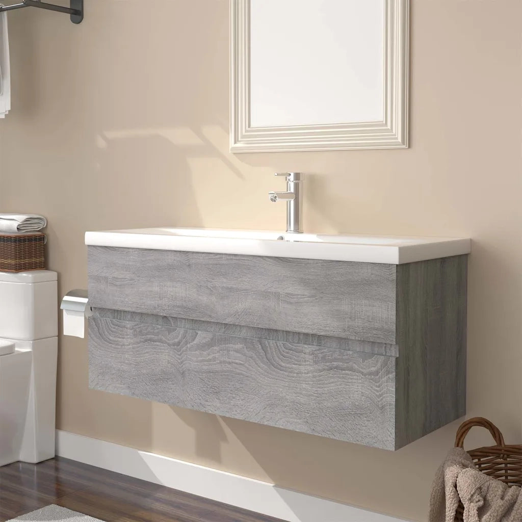 Mobile Bagno e Lavabo Integrato Grigio Sonoma Legno Multistrato 3152886