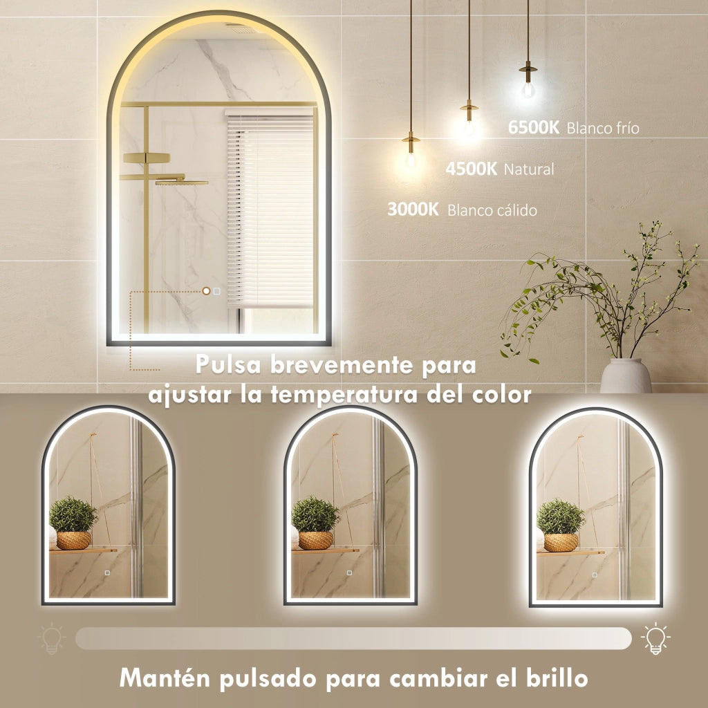 Specchio da Bagno con Luce LED ¨C Xylo ¨C 60x90 cm Nero Archeato Antivaho