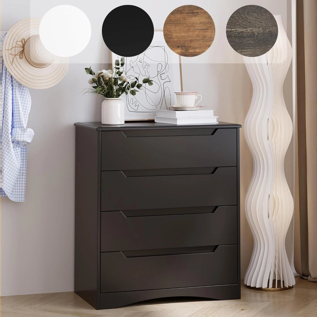Cassettiera Camera da Letto con 4 cassetti, settimino camera da letto,Moderno e Salvaspazio per la Camera da Letto Soggiorno e Ingresso, 71 x 41 x 82 CM,Bianco (Nero)