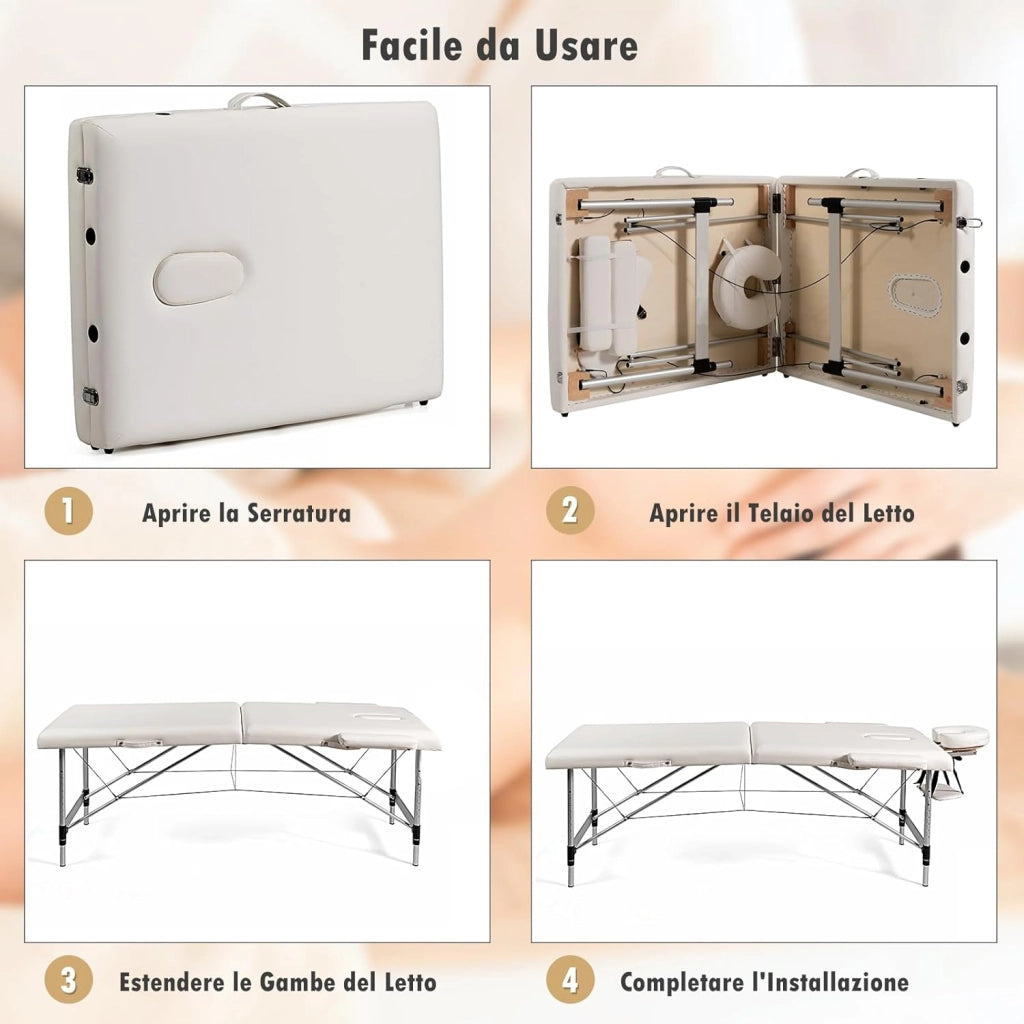 Lettino da Massaggio Pieghevole e Portatile, con Telaio in Alluminio, Regolabile in Altezza, Poggiatesta e Braccioli Removibili e Borsa, Portata 250 kg, 213 x 70 x 59-80 cm