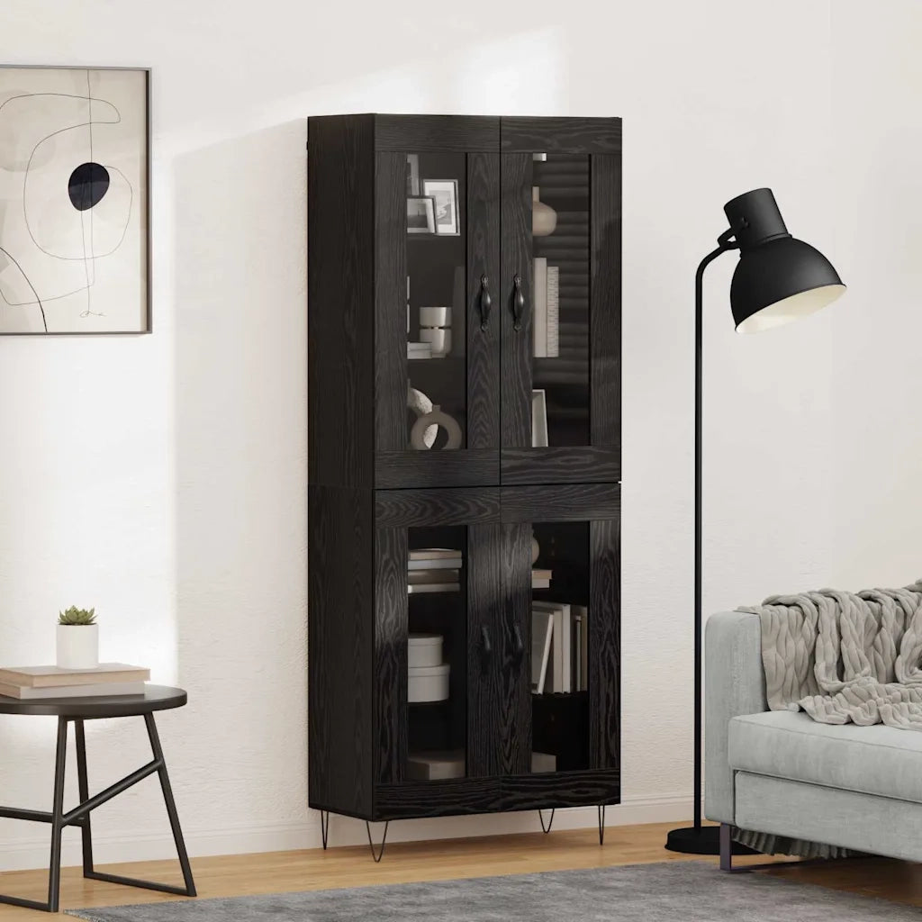 Credenza | Madia | Buffet da pranzo | Armadio da pranzo Rovere Nero 69,5 x 34 x 180 cm Legno multistrato