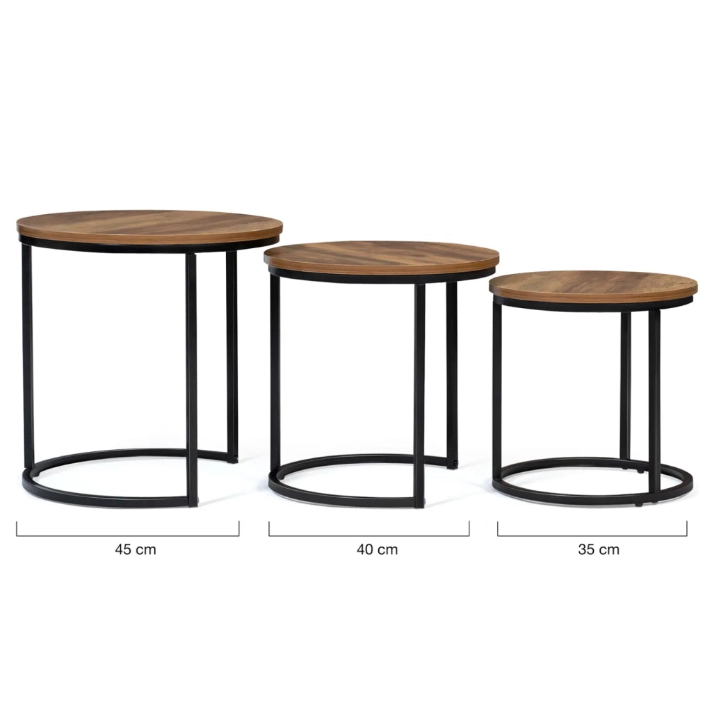 IDMarket - Set di 3 tavolini rotondi DAYTON 30/40/45 effetto invecchiato design industriale