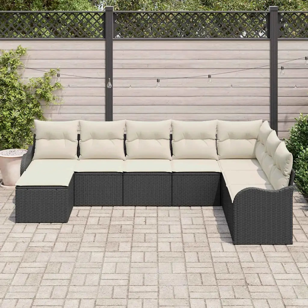 Set Divano da Giardino Nero polyrattan
