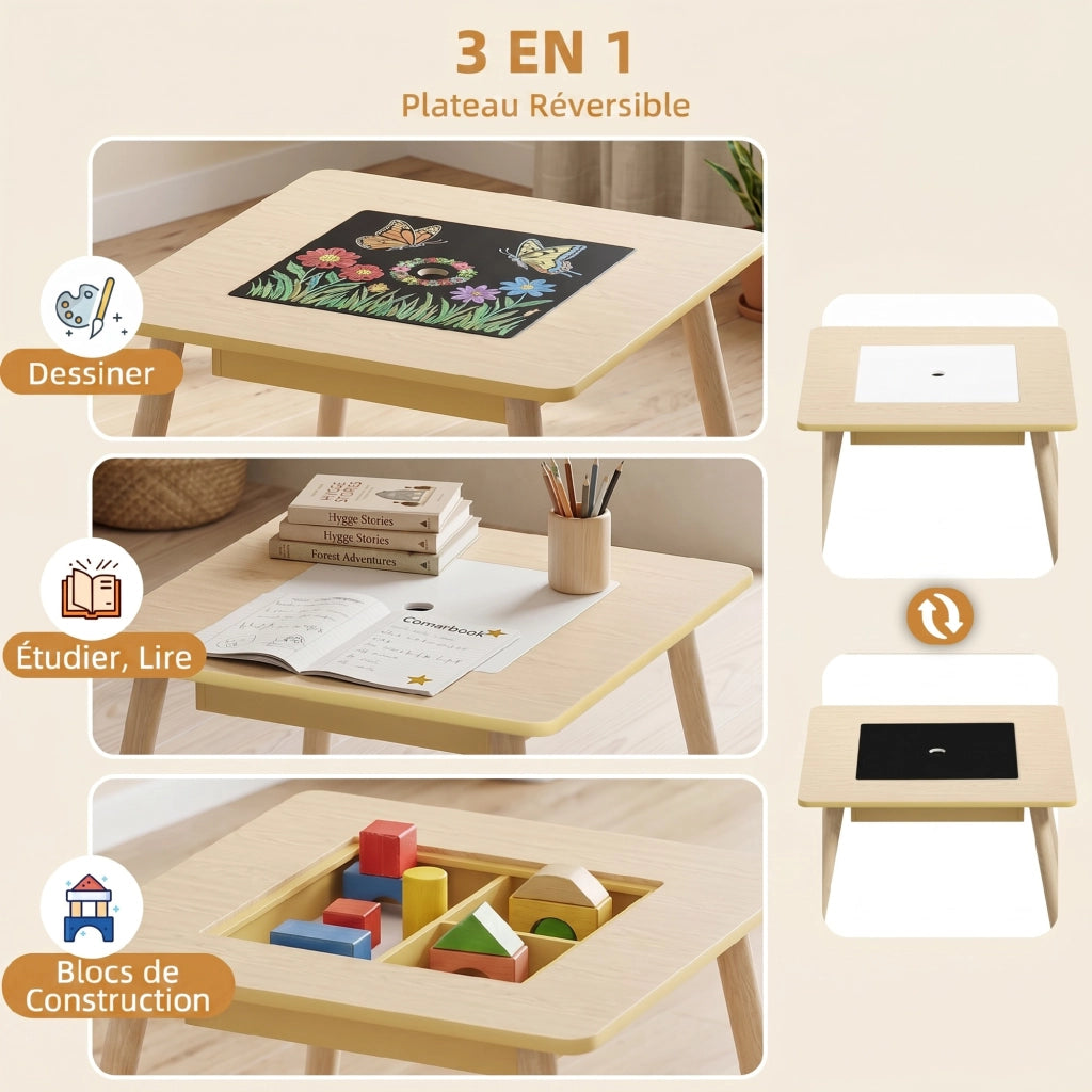 Set tavolo e sedie per bambini ¨C zephmum ¨C 3 pezzi, legno naturale
