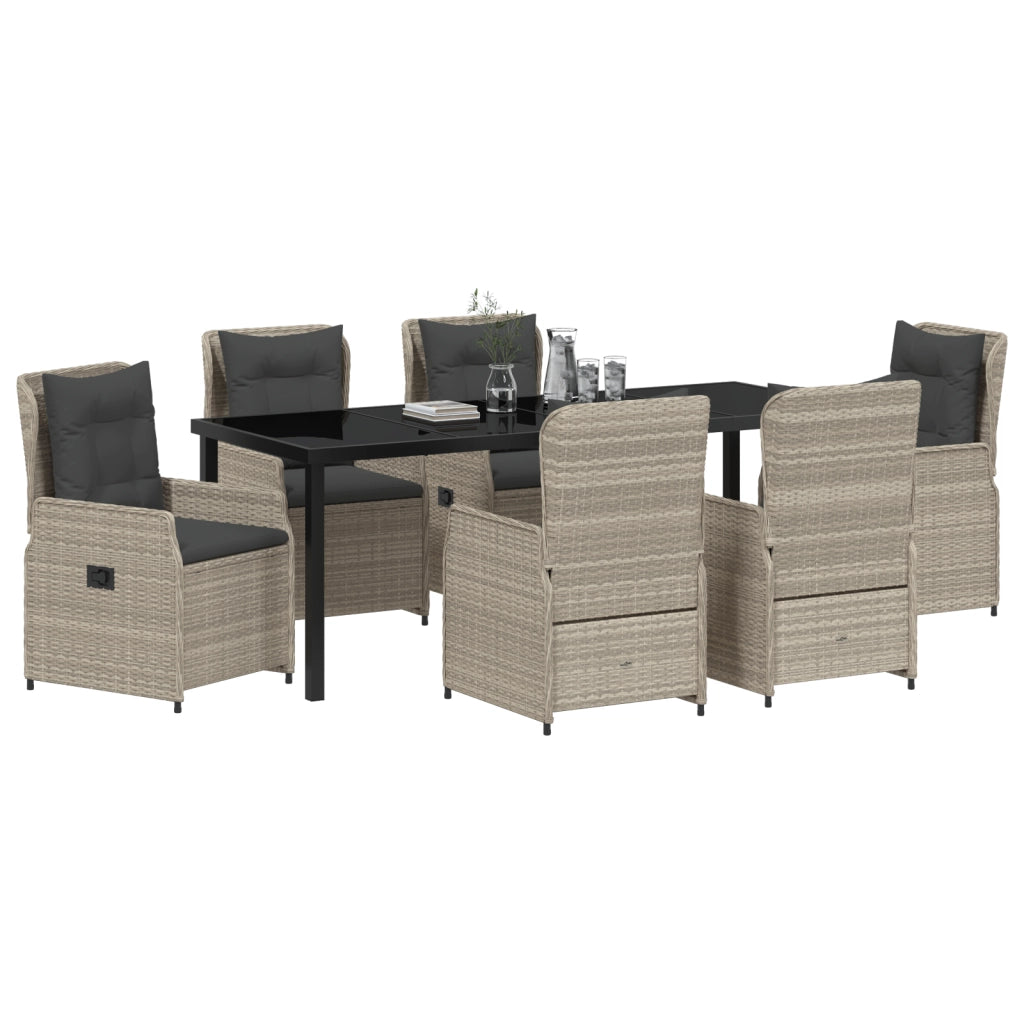 Set da Pranzo per Giardino  7 Pezzi Grigio Chiaro Polyrattan