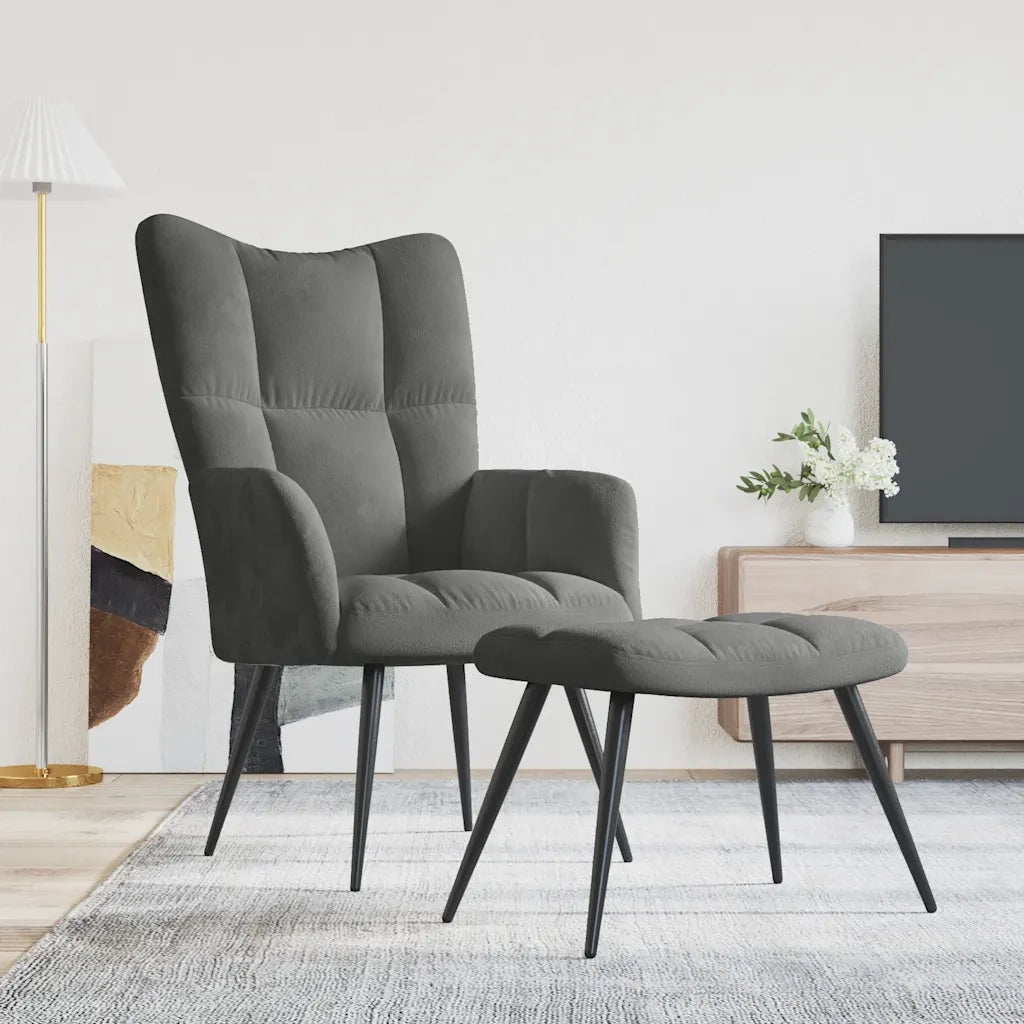 Poltrona Relax con Poggiapiedi Grigio Scuro in Velluto 328085