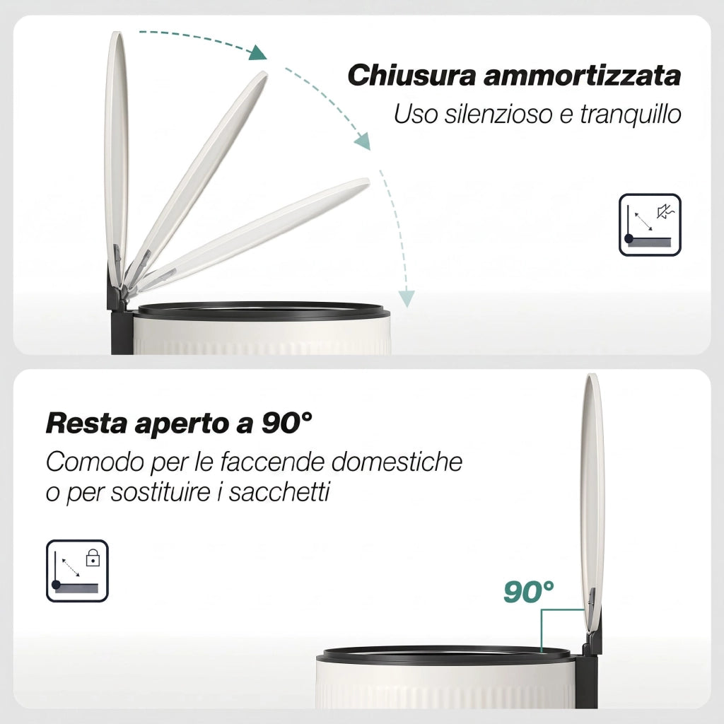 Cestino Spazzatura da 30L con Coperchio a Chiusura Morbida in Metallo e PP Crema