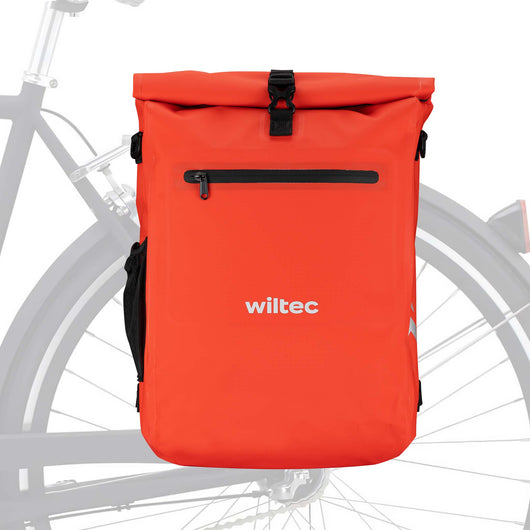 Borsa per bici 4in1 25 l rossa, impermeabile, montaggio al portapacchi posteriore, scomparto laptop, elementi riflettenti