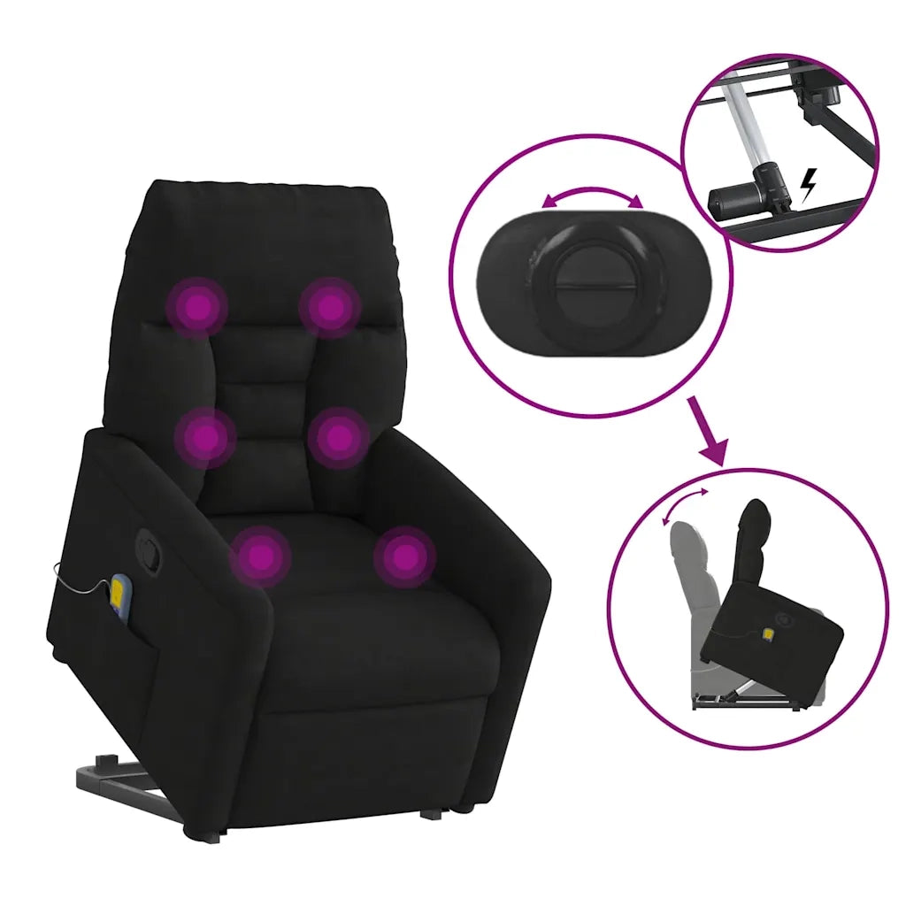 Poltrona Alzapersona Reclinante Massaggiante | Sedia Relax Nera Microfibra