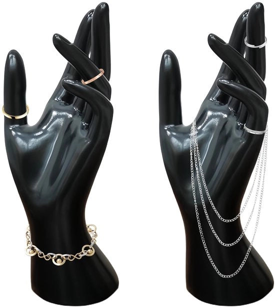 Display stand per mano, 2-pack display stand per anelli, manichino per mano, display stand per gioielli, manichino femminile per mano, display per catene anelli bracciali (nero)