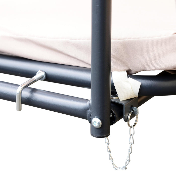 Dondolo 3 Posti 200x125x170 cm in Acciaio e Poliestere Beige