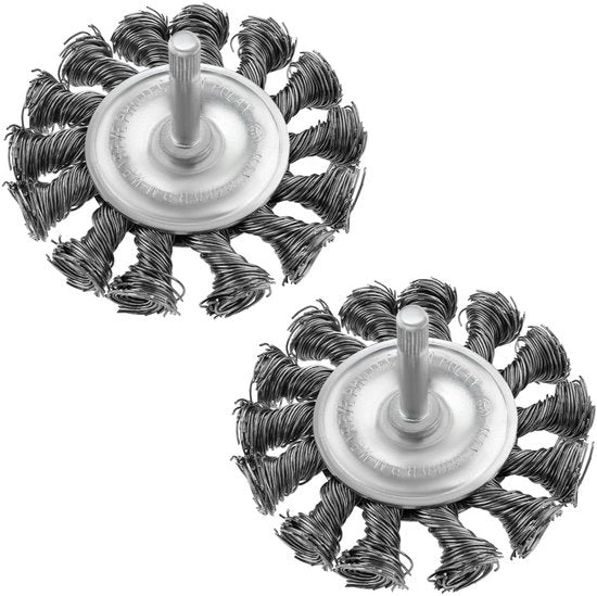 Set di Spazzole a Filo per Ruggine per Macchine da Foro - 2 Pezzi - 75mm - Materiale di Alta Qualità