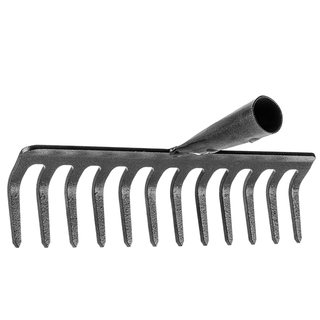 Rastrello per foglie in acciaio KADAX a 12 denti, senza manico, per terra ed erba.