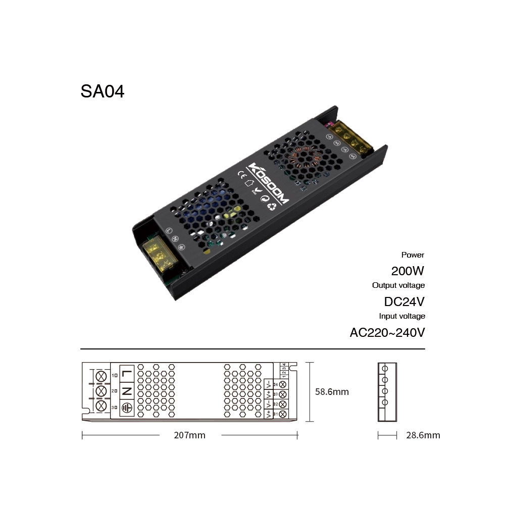 Alimentatore LED Dimmerabile 24V 200W Trasformatore ultra sottile per striscia LED Driver LED